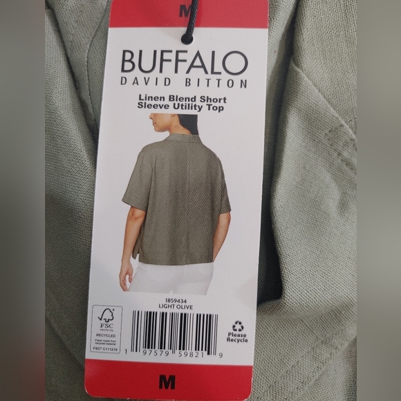 NWT Buffalo Women's Linen Blend Button Front Shirt Green M B16 - Picture 5 of 5